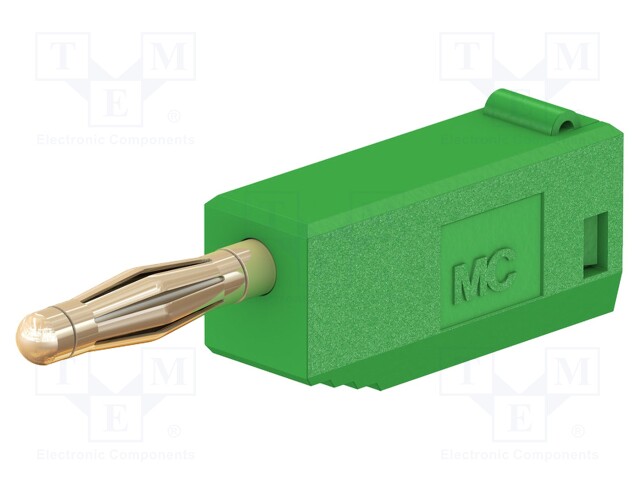 Plug; 2mm banana; 10A; 30VAC; 60VDC; green; gold-plated; 0.5mm2