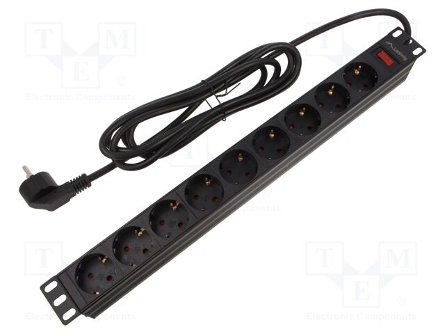 Plug socket strip: protective; Sockets: 9; 230VAC; 16A; black; 2m