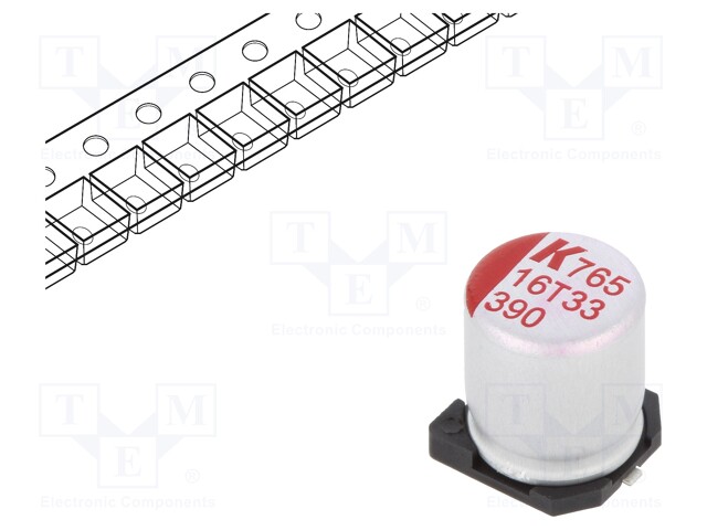 Polymer Aluminium Electrolytic Capacitor, 390 µF, 16 V, Radial Can - SMD, A765 Series, 0.016 ohm