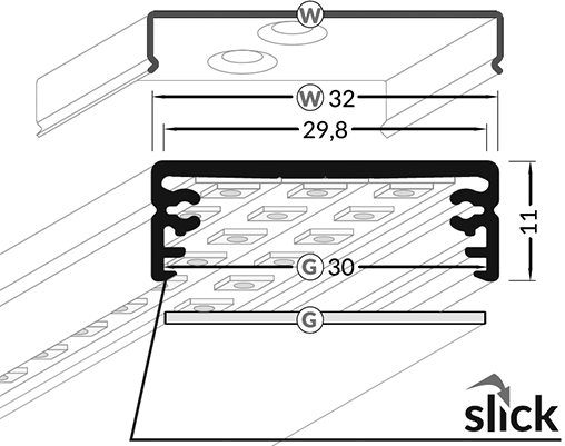 Profiles for LED modules; white; surface; natural; L: 2m; anodized