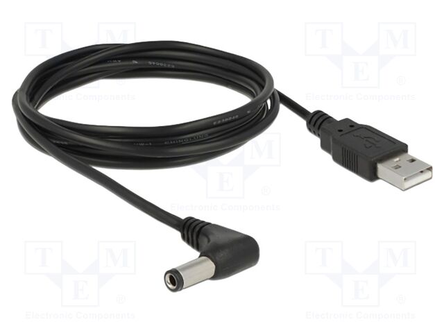 Cable; USB A plug,DC 5,5/2,5 plug; angled,straight; black; 1.5m
