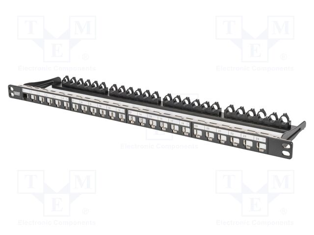Patch panel; Keystone; black; Number of ports: 24; 19"; rack 19"