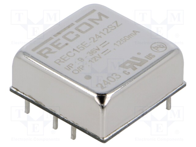 Converter: DC/DC; 15W; Uin: 9÷36V; Uout: 12VDC; Iout: 1.25A; 1"x1"