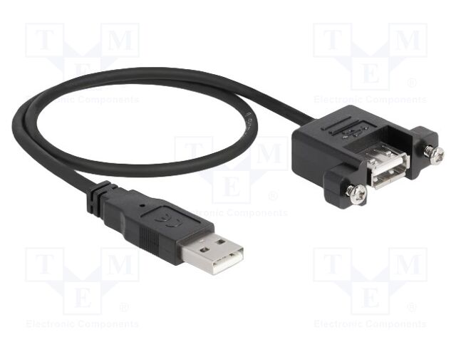 Cable; USB 2.0; USB A socket,USB A plug; 0.5m; black; 24AWG,28AWG