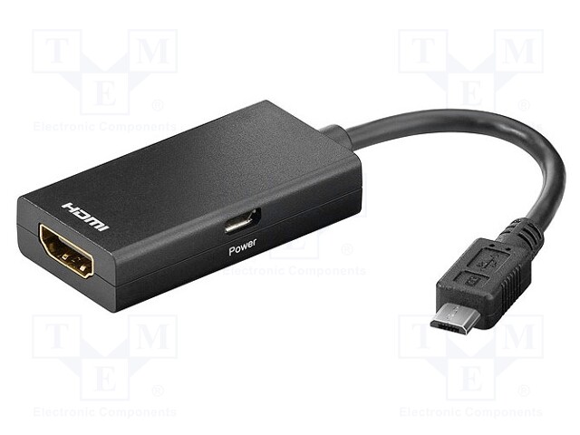 Adapter MHL; USB 2.0; HDMI socket,USB B micro plug; 0.06m; black