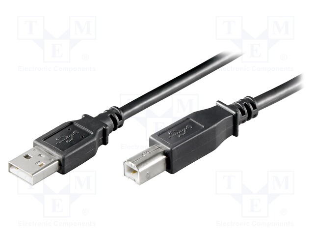 Cable; USB 2.0; USB A plug,USB B plug; 1.8m; black; Core: Cu