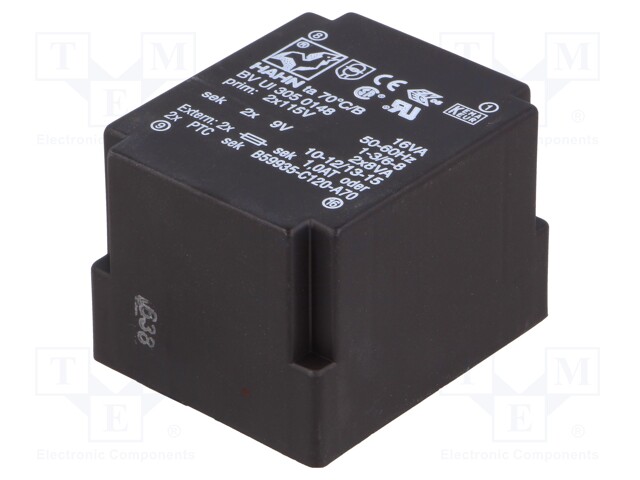 Transformer: encapsulated; 16VA; 115/115VAC; 9V; 9V; 888mA; 888mA