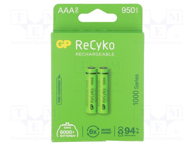 Re-battery: Ni-MH; AAA,R3; 1.2V; 950mAh; ReCyko+; Ø10.5x44.5mm