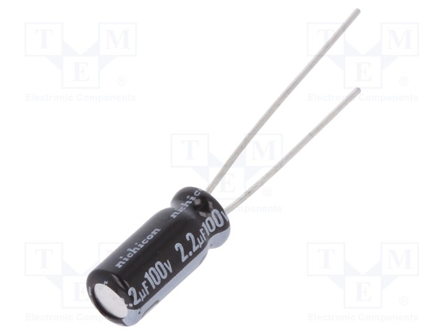 Capacitor: electrolytic; THT; 2.2uF; 100VDC; Ø5x11mm; Pitch: 2mm