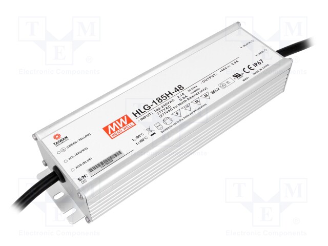 Power supply: switched-mode; LED; 187.2W; 48VDC; 3.9A; 90÷305VAC