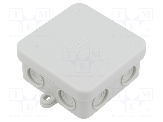 Enclosure: junction box; X: 75mm; Y: 75mm; Z: 37mm; IP55; light grey