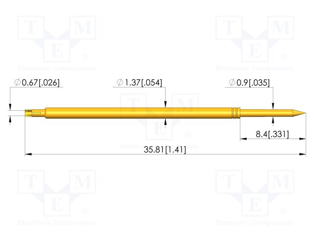 Test needle; Spring compression: 4.3mm; 6.35mm; 5A; steel; Ø: 0.9mm