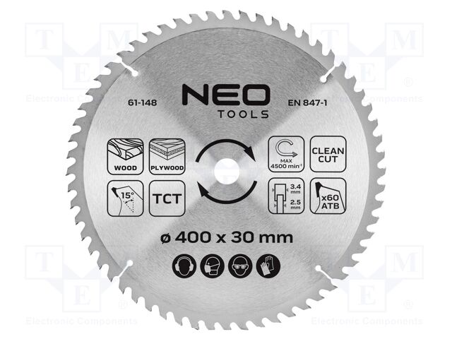 Circular saw; Ø: 400mm; Teeth: 60; cemented carbide; Øhole: 30mm
