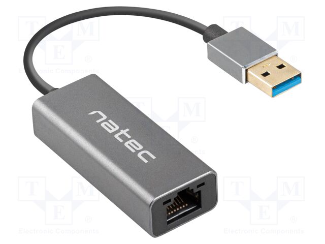USB to Ethernet adapter; RJ45 socket,USB A plug; USB 3.0; grey