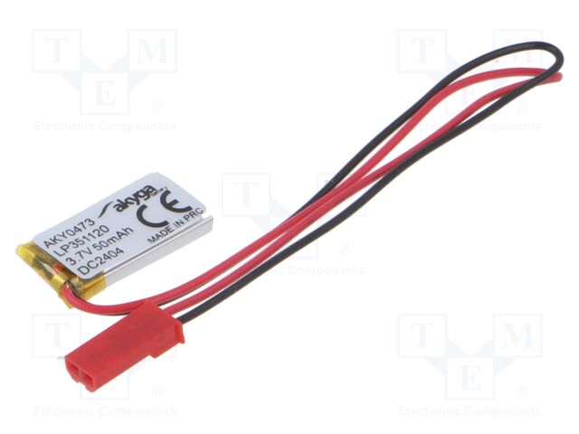 Re-battery: Li-Po; 3.7V; 50mAh; cables,JST SYP-02T-1 socket