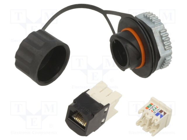 Socket; RJ45; PIN: 8; Cat: 6; Layout: 8p8c; Locking: threaded joint