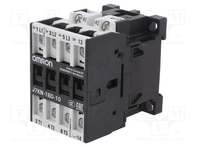 Contactor: 3-pole; Auxiliary contacts: NO; 230VAC; 18A; DIN; J7KN