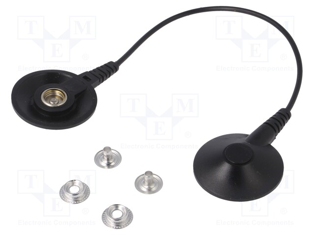 Ground cord; ESD; Features: 2 10mm female press stud; black; 1MΩ