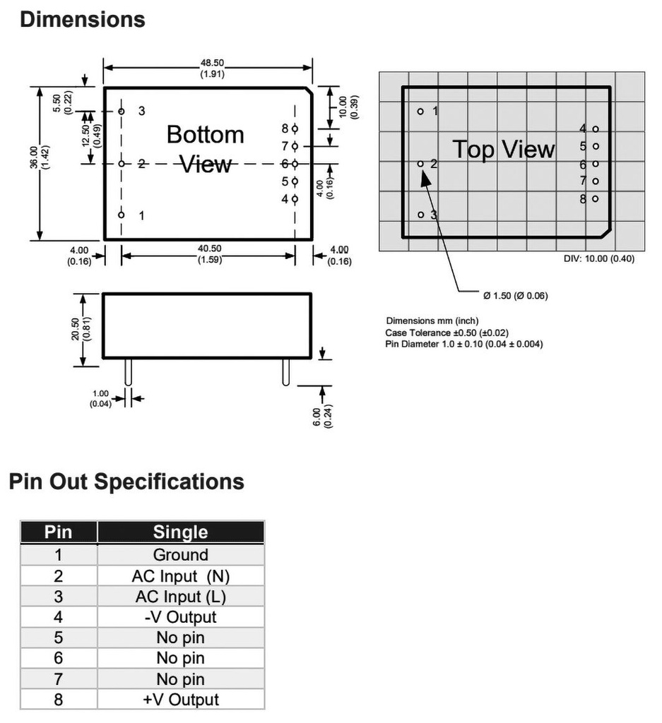 Converter: AC/DC; 5W; 85÷264VAC; Usup: 100÷370VDC; Uout: 3.3VDC