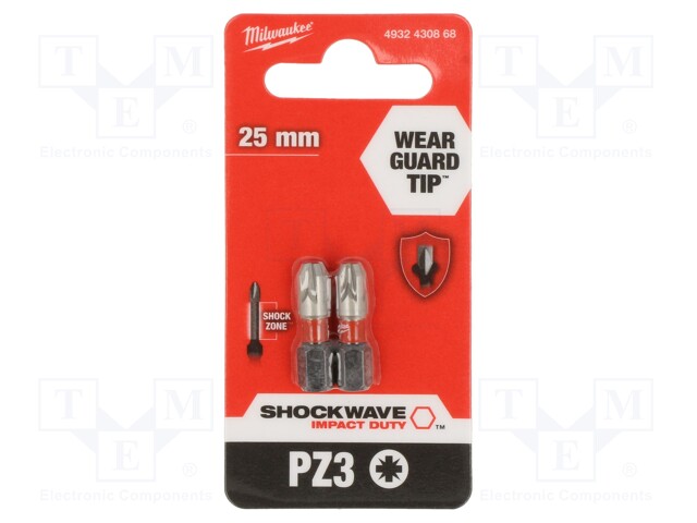 Screwdriver bit; Pozidriv®; PZ3; Overall len: 25mm; 2pcs.