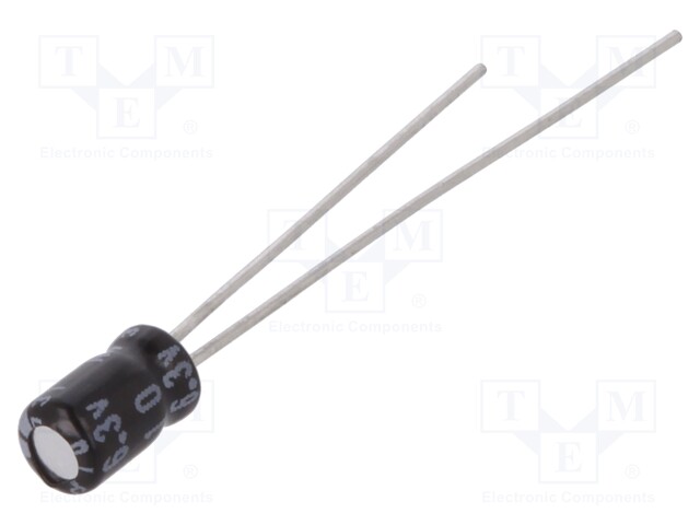 Capacitor: electrolytic; THT; 10uF; 6.3VDC; Ø3x5mm; Pitch: 1mm; ±20%