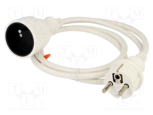 Extension lead; Sockets: 1; PVC; white; 3x1,5mm2; 1.5m; 16A