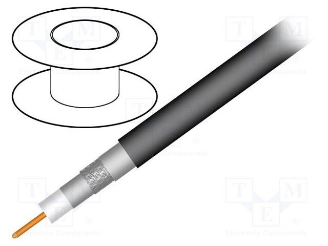 Wire: coaxial; RG11; 1x75Ω; solid; CCS; PE; black; 305m