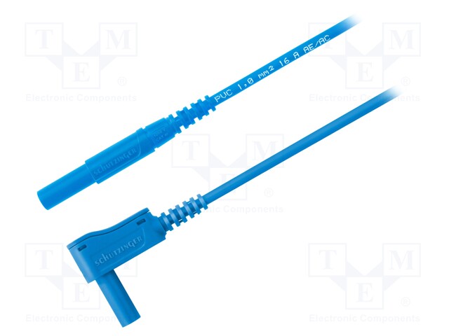 Test lead; 16A; banana plug 4mm,angular banana plug 4mm; blue