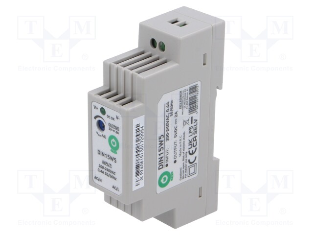 Power supply: switching; for DIN rail; 10W; 5VDC; 2A; 180÷264VAC