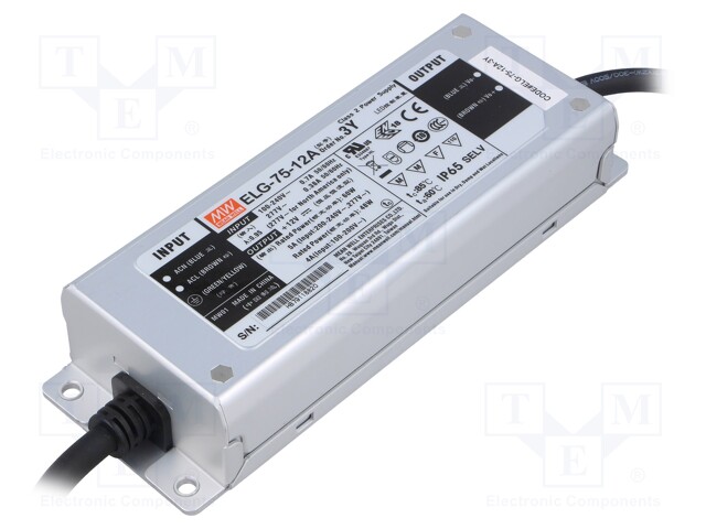 Power supply: switched-mode; LED; 60W; 12VDC; 10.8÷13.2VDC; 2.5÷5A