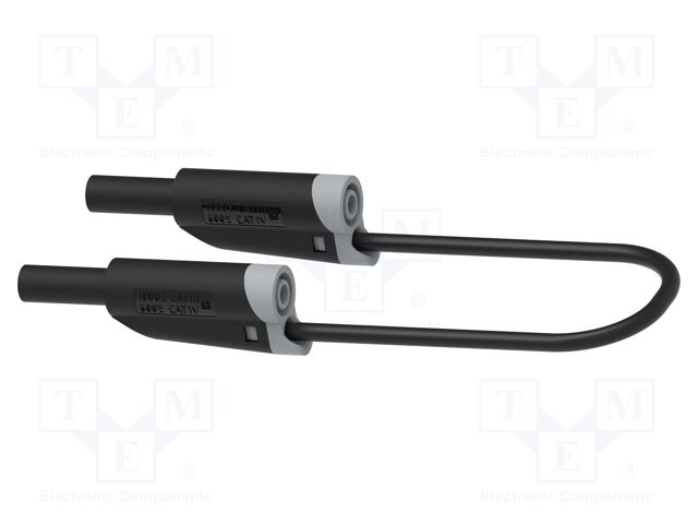 Test lead; 12A; banana plug 4mm,both sides; Len: 0.5m; black