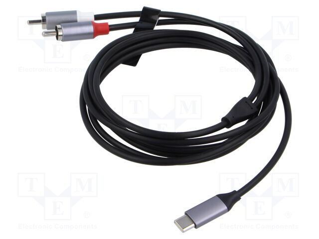 Cable; RCA plug x2,USB C plug; nickel plated; 1m; black