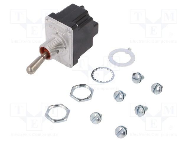 Switch: toggle; Pos: 2; DPDT; (ON)-OFF; 6A/230VAC; 18A/28VDC; IP67