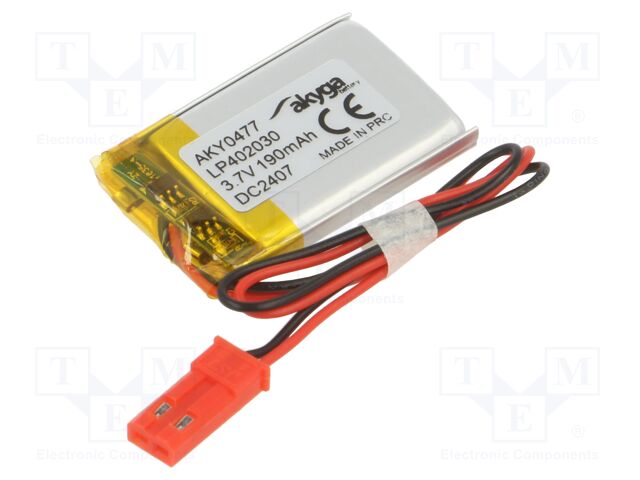 Re-battery: Li-Po; 3.7V; 190mAh; cables,JST SYP-02T-1 socket