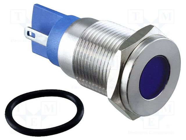 IP67; Leads: 2,8x0,8mm connectors; Cutout: Ø16.2mm; Body: silver