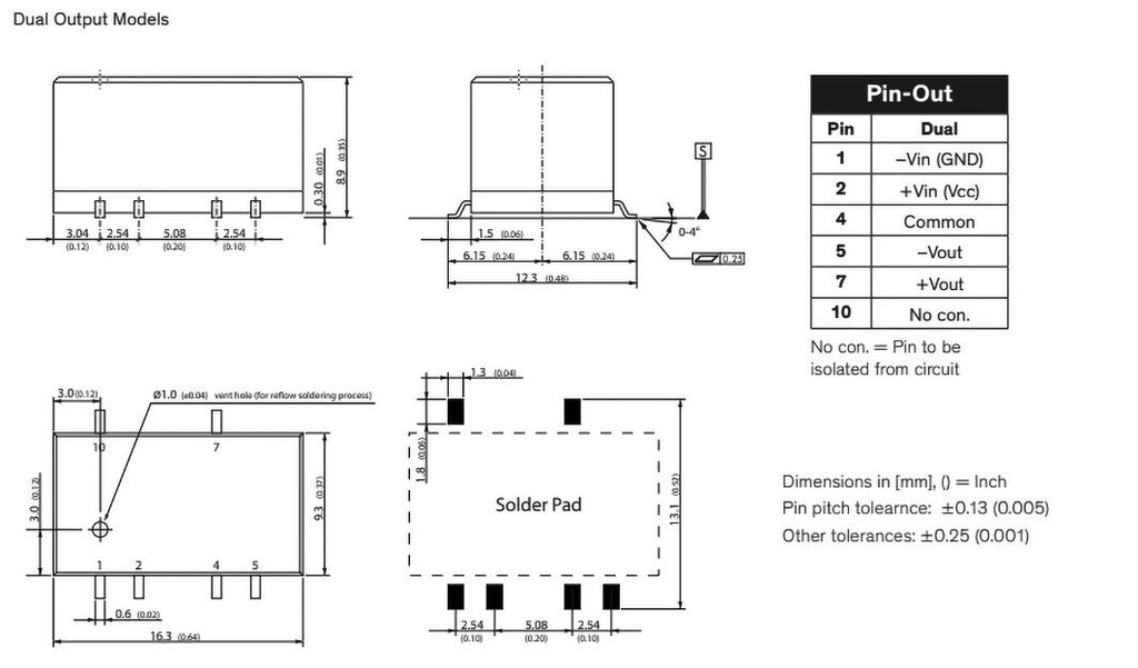 Converter: DC/DC; 2W; Uin: 10.8÷13.2V; Uout: 12VDC; Uout2: -12VDC