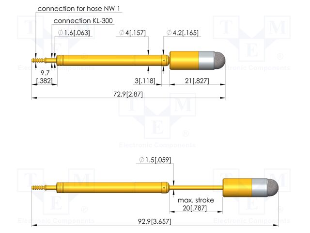 Test needle; Spring compression: 12mm; 20mm; plastic; gold-plated