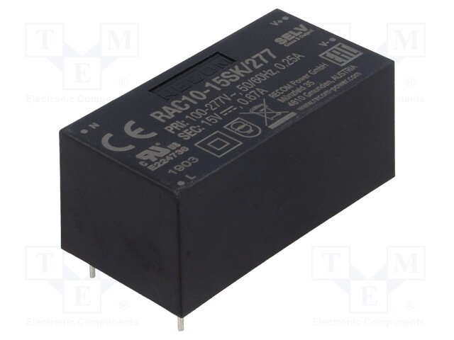 Converter: AC/DC; 10W; Uout: 18VDC; Iout: 560mA; 85%; Mounting: PCB