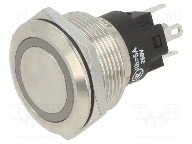 Vandal Resistant Switch, 82 Series, 22 mm, SPDT, Momentary, Round, Natural