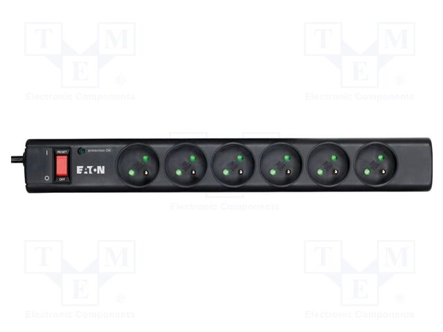 Plug socket strip: protective; Sockets: 6; 250VAC; 10A; black; IP20