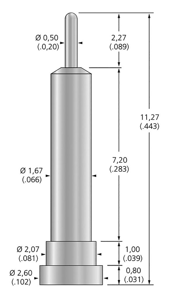 Test needle; Operational spring compression: 1mm; 3A; Ø: 0.5mm