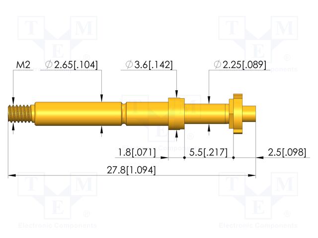 Test needle; Spring compression: 4mm; 5mm; 8A; CuBe; gold-plated