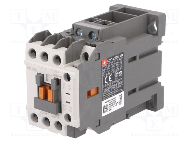 Contactor: 3-pole; NO x3; Auxiliary contacts: NO + NC; 24VDC; 22A