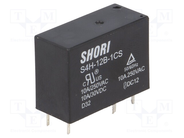 Relay: electromagnetic; SPDT; Ucoil: 12VDC; 10A/250VAC; 10A/30VDC