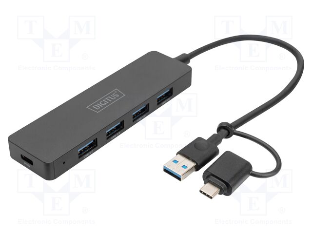 Hub USB; USB A socket x4,USB A plug,USB C socket,USB C plug