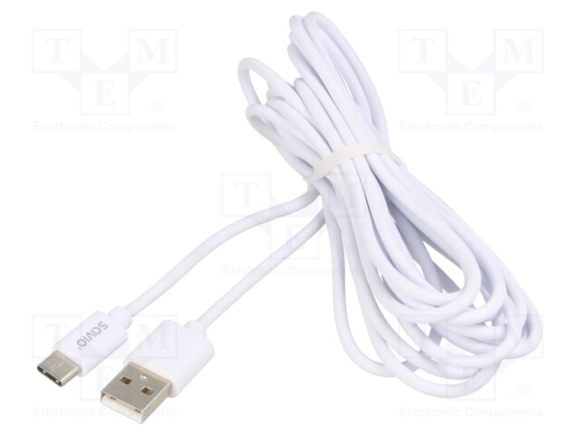Cable; USB 2.0; USB A plug,USB C plug; 3m; white; 480Mbps; 2A