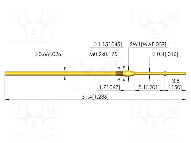 Test needle; Spring compression: 4mm; 5mm; 3A; CuBe; gold-plated