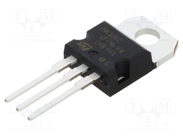 Power MOSFET, N Channel, 1 kV, 1.85 A, 6.25 ohm, TO-220, Through Hole
