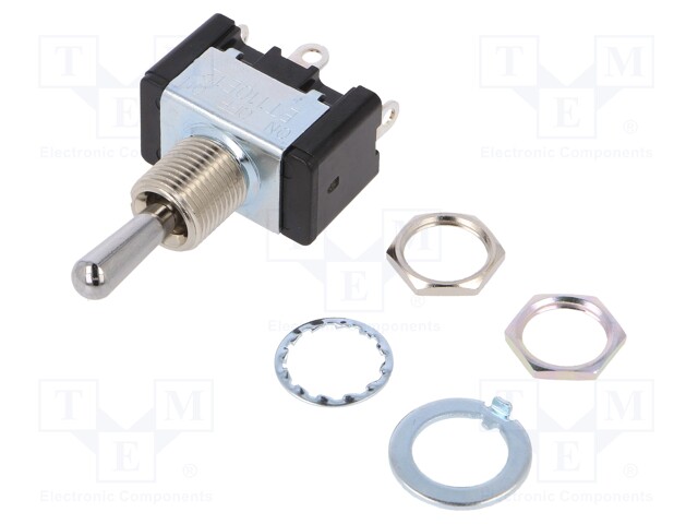 Switch: toggle; Pos: 3; SP3T; ON-OFF-ON; 10A/125VAC; Toggle: round