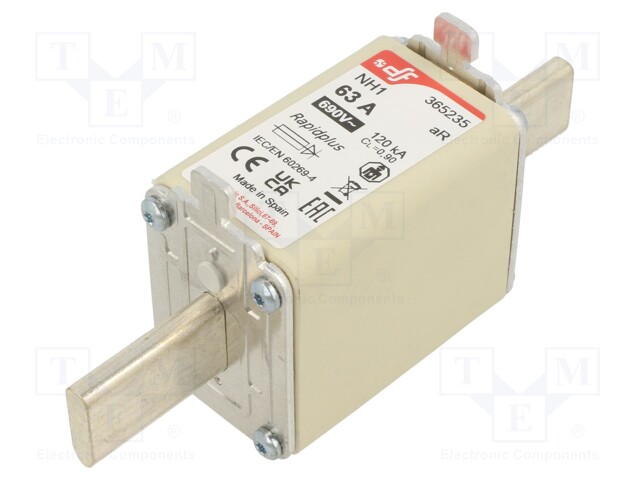 Fuse: fuse; aR; 63A; 690VAC; 550VDC; silver; NH1